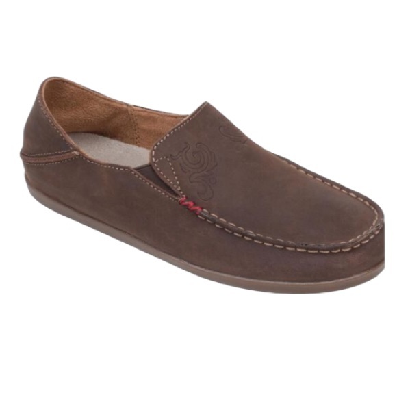 Olukai Nohea nubuck dark brown leather slip on fold loafer moccasins size 6.5 - Picture 1 of 12
